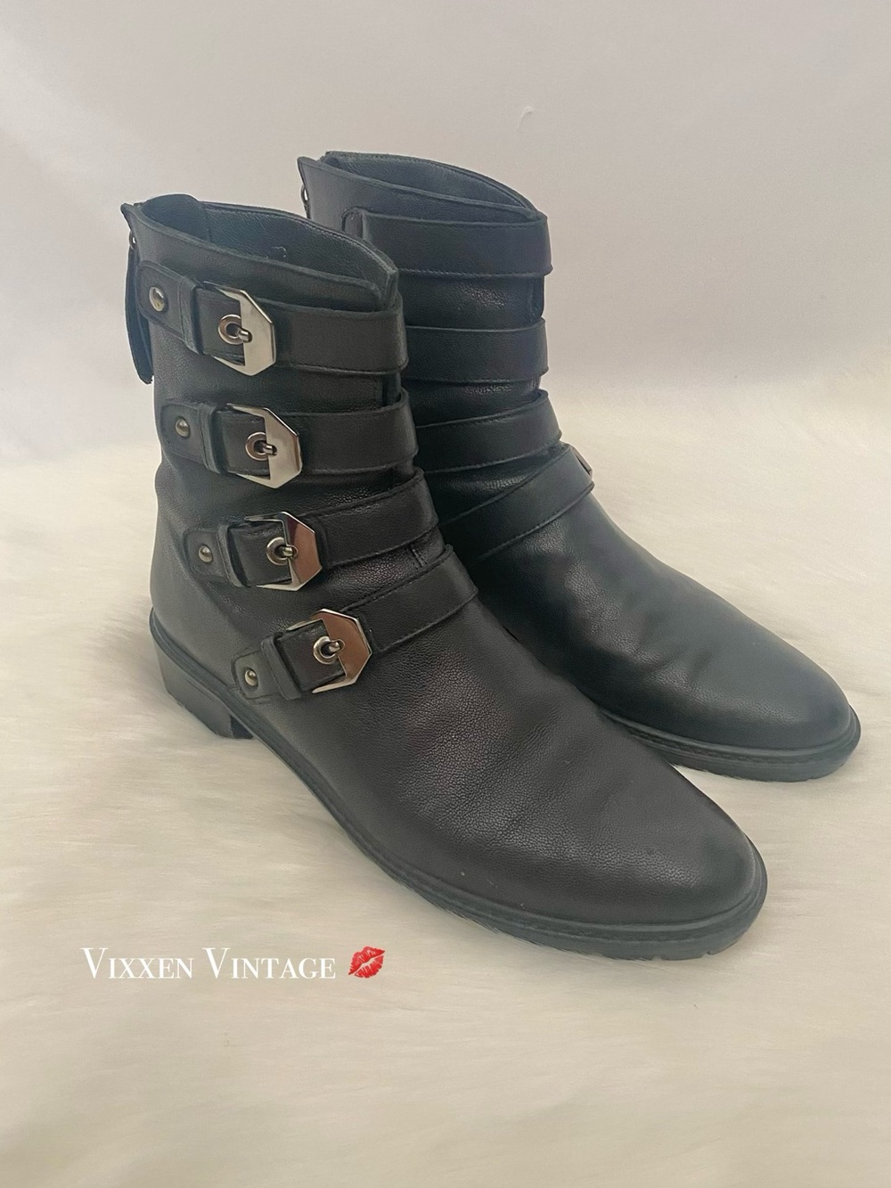 STUART WEITZMAN BUCKLED 'JITTERBUG LEATHER MOTO BOOTS - NARROW' IN BLACK